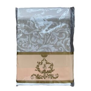 New $245 French Home  Linen 71" x 71" Versailles Tablecloth - White and Beige FR